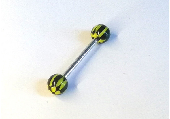 Piercing langue acrylique damier jaune et noir