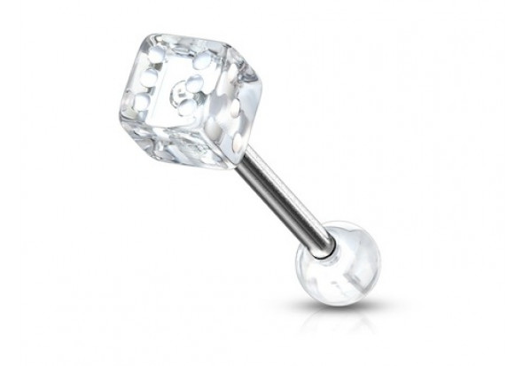Piercing langue acrylique dé transparent