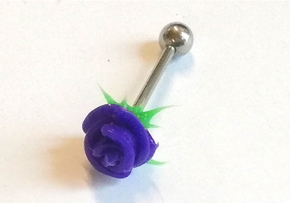 Piercing langue silicone rose bleue