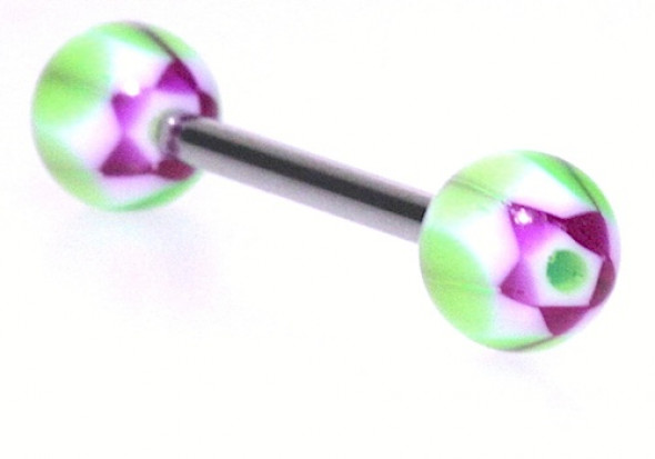 Piercing langue graphique etoile verte et violette