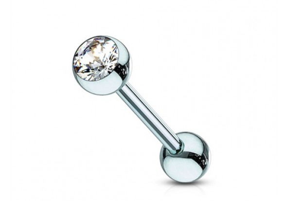 Piercing langue acier anodisé bleu clair strass blanc