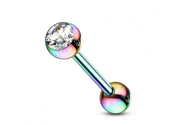 Piercing langue acier anodisé essence strass blanc
