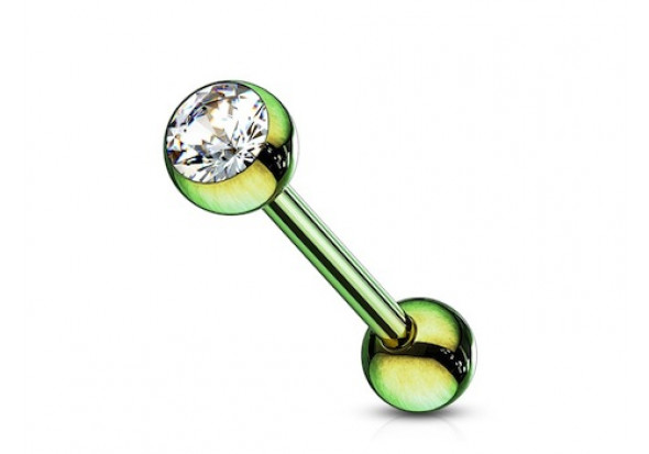 Piercing langue acier anodisé vert strass blanc