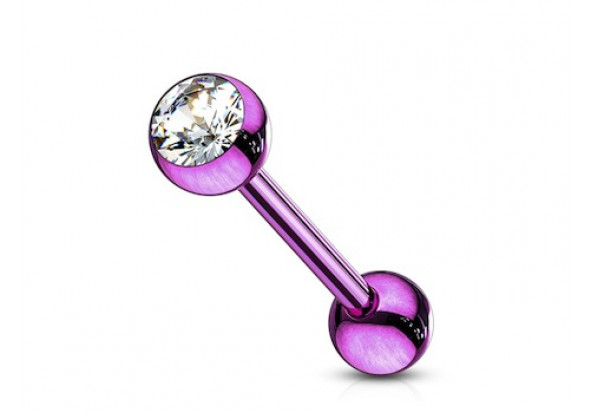 Piercing langue acier anodisé violet strass blanc