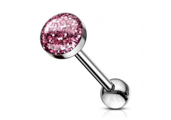 Piercing langue acier paillettes-rose