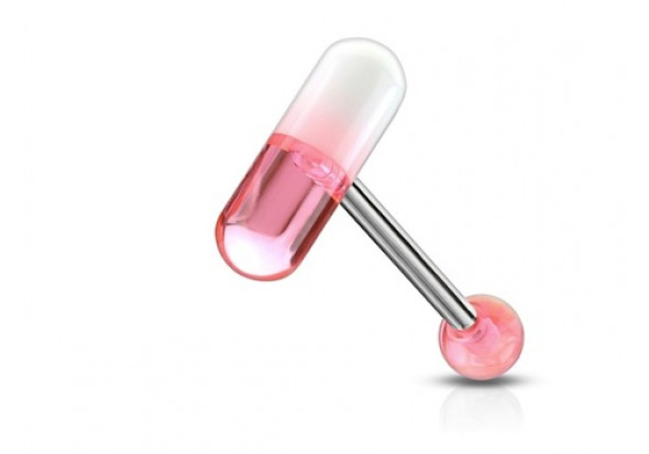 Piercing langue gelule ou pilule rose