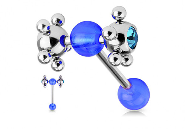 Piercing langue satellite bleu