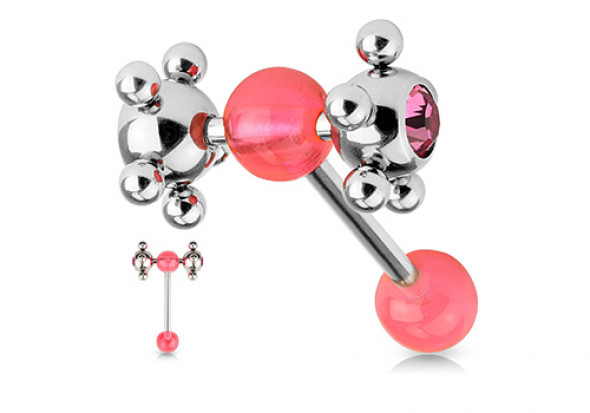 Piercing langue satellite rose