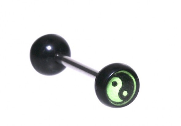 Piercing langue acrylique yin yang verte