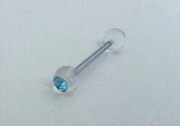 Piercing langue transparente strass turquoise