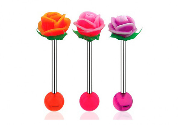 Piercing langue rose silicone