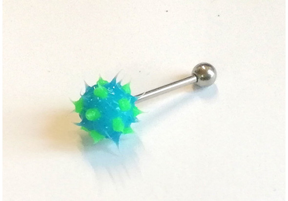 Piercing langue silicone virus bleu, vert et jaune