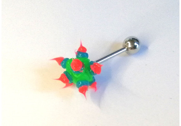 Piercing langue silicone virus vert, bleu et rouge