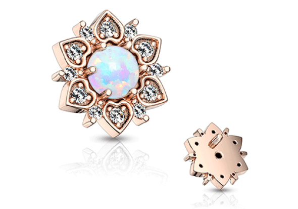 Piercing dermal fleur opale plaqué or rose