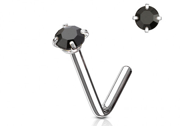 Piercing nez L pierre griffée 3mm noire