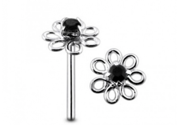 Piercing nez argent 925 fleur noire