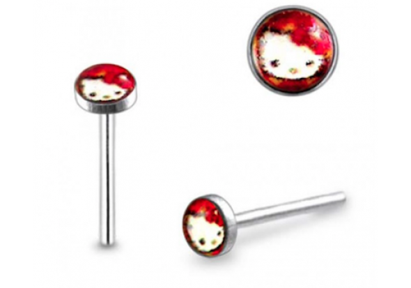 Piercing nez argent massif kitty rouge