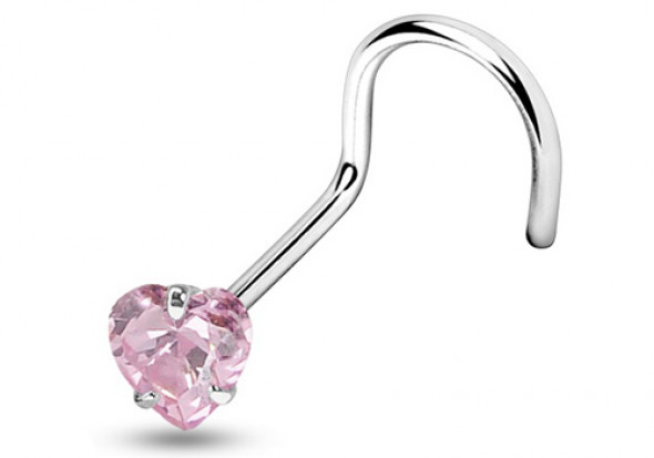 Piercing nez courbé pierre griffée coeur rose