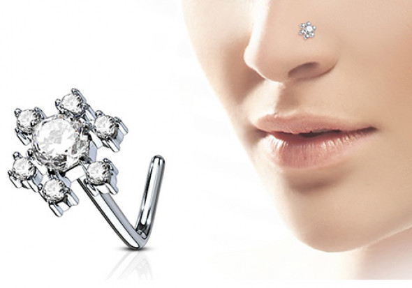 Piercing nez L fleur strass blanc