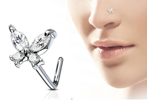 Piercing nez L papillon strass blanc