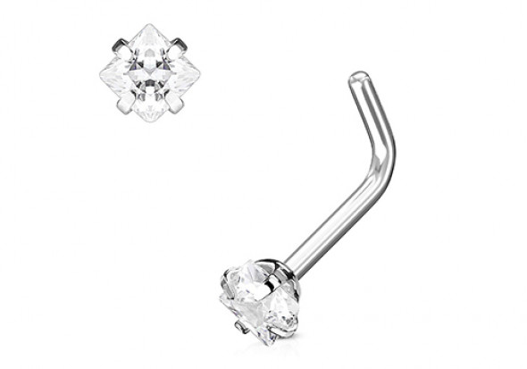 Piercing nez L pierre carrée griffée acier