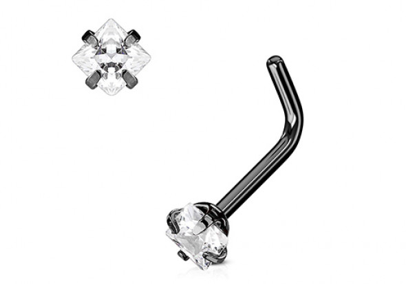 Piercing nez L pierre carrée griffée noir