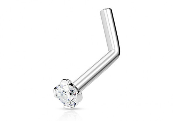 Piercing nez L pierre griffée 2mm blanche 