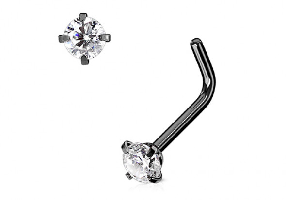 Piercing nez L pierre ronde griffée noir 3mm