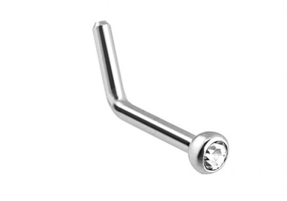 Piercing nez L pierre sertie clos pierre blanche 0,8mm