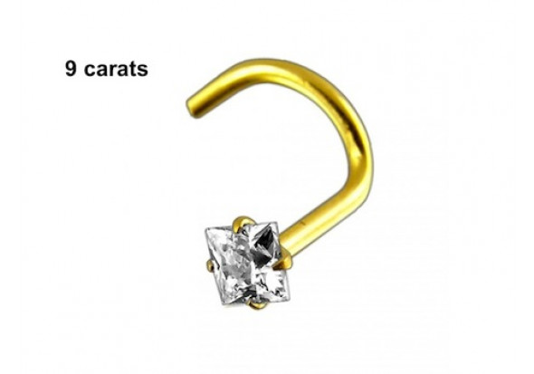 Piercing nez stud or 9 carats pierre carrée 2,5mm
