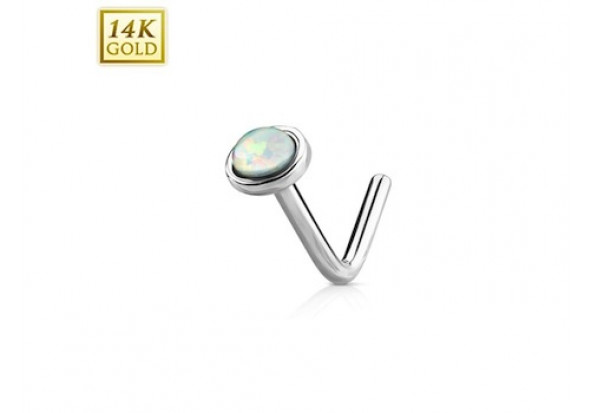 Piercing de nez L or blanc opalite sertie