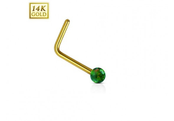 Piercing de nez L or gris 14 carats et opalite verte