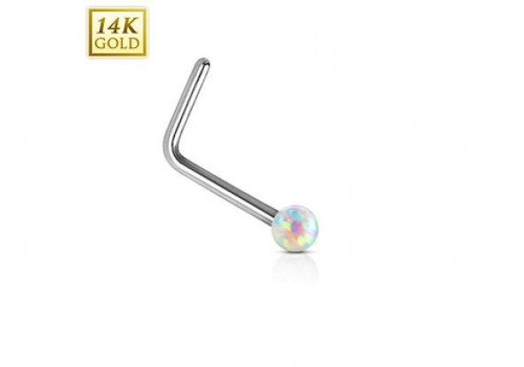 Piercing de nez L or gris 14 carats et opalite blanche