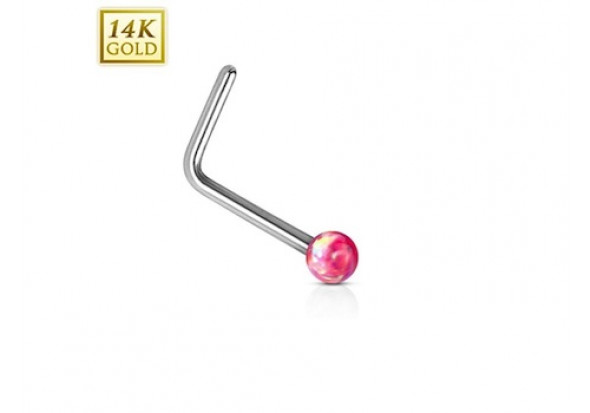 Piercing de nez L or gris 14 carats et opalite fushia