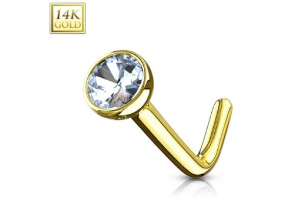 Piercing nez or jaune 14 carats pierre sertie et tige en L