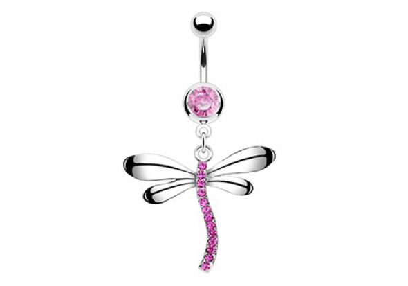 Piercing nombril libellule rose