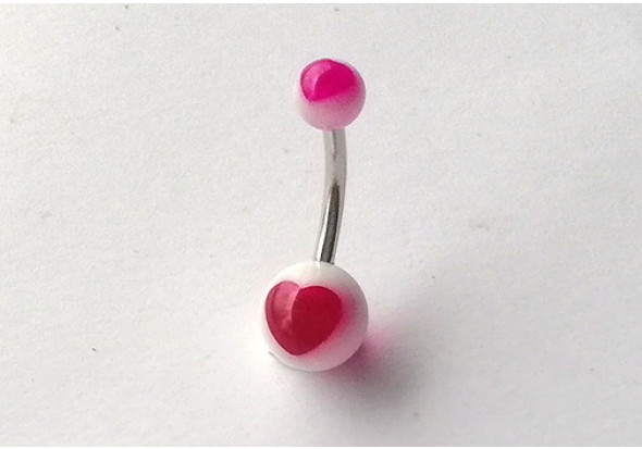 Piercing nombril acrylique coeur violet et blanc