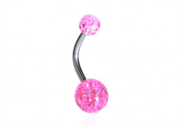 Piercing nombril acrylique glitter rose clair