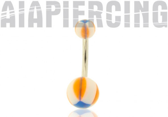 Piercing nombril acrylique carré bleu et orange