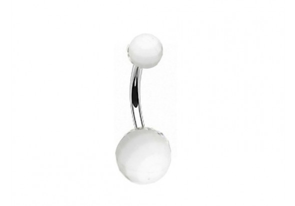 Piercing nombril acrylique boule facette blanche