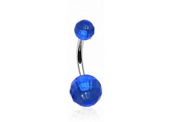 Piercing nombril acrylique boule facette bleu