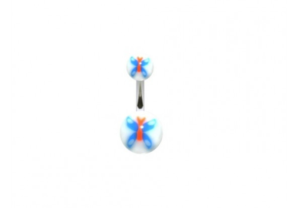 Piercing nombril acrylique papillon bleu