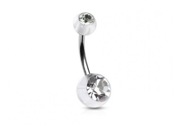 Piercing nombril acrylique transparent pierre blanche