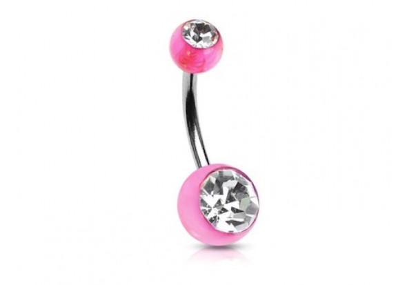 Piercing nombril acrylique rose pierre blanche