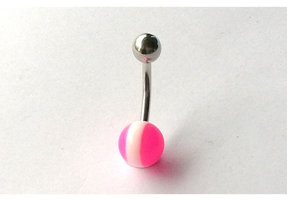 Piercing nombril acrylique rose et blanc