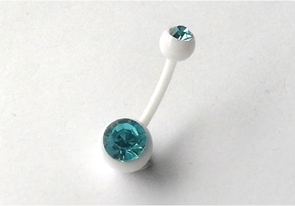 Piercing nombril acrylique tige blanche et strass bleu