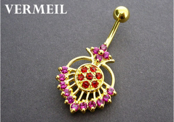 Piercing nombril argent vermeil fleur fushia