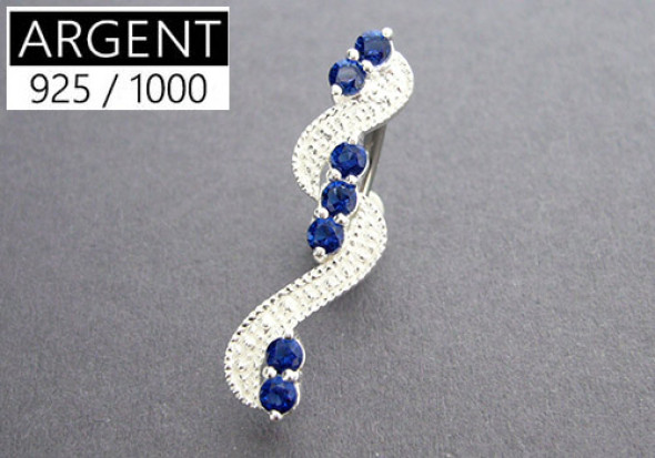 Piercing nombril argent inversé vague bleue