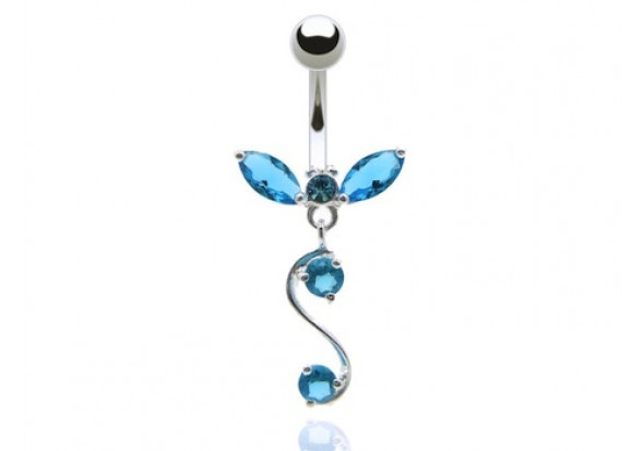 Piercing nombril argent libellule bleue