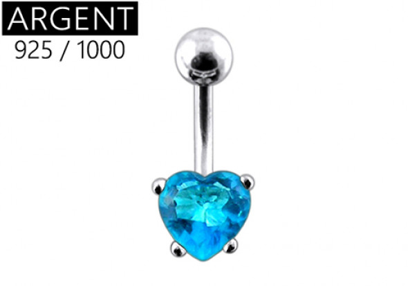 Piercing nombril argent coeur bleu